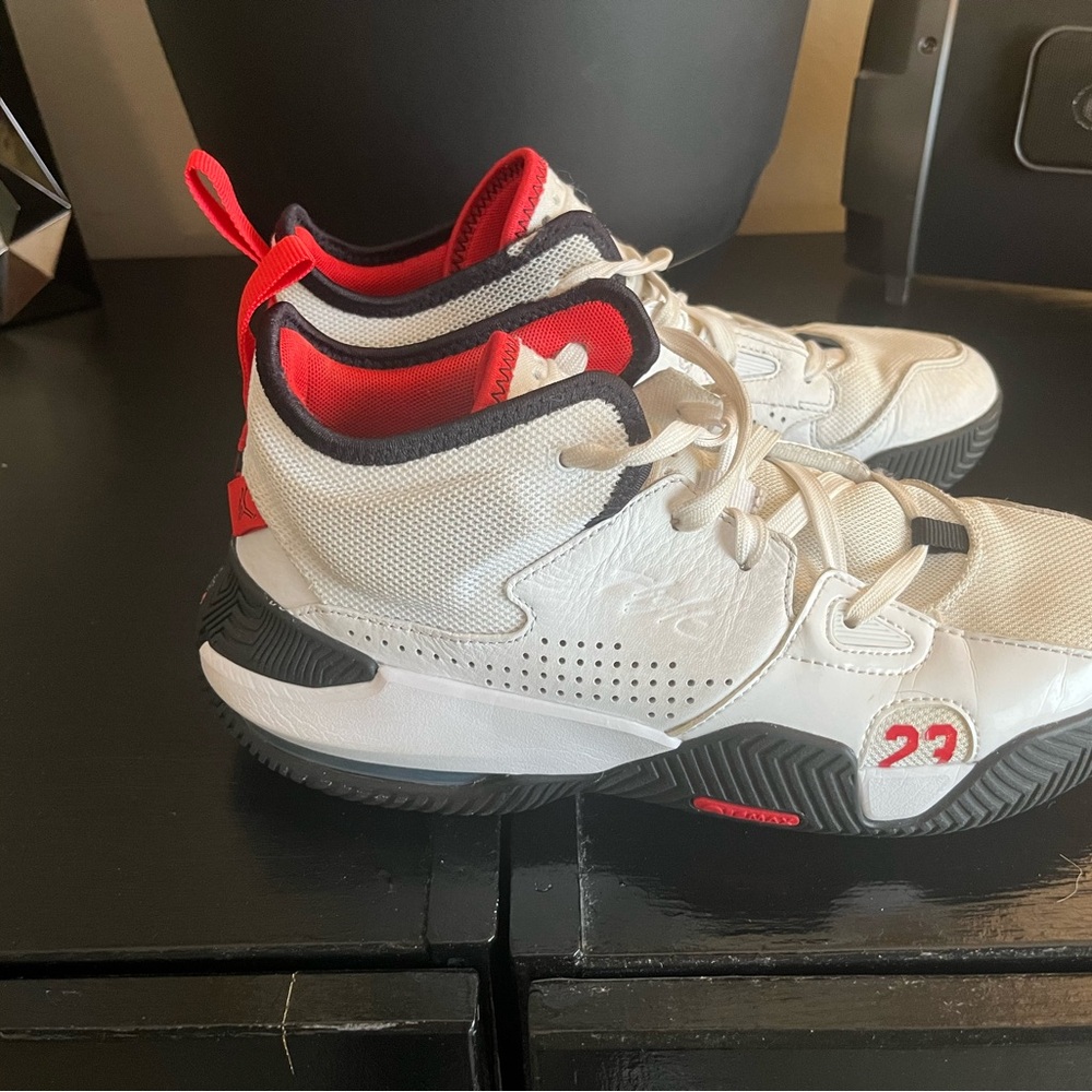 Nike White and Red Air Jordan Basketball Athletic Shoes